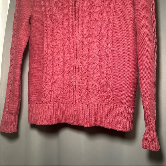 L.L. Bean Women's Preppy Zip-Up Burgundy Cotton Academia Cable Knit Sweater Sz S - Picture 16 of 16